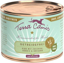 Produktbild von Terra Canis Getreidefrei 200g Dose Hundenassfutter 12 x 200 Gramm Rind mit Zucchini, Kürbis & Oregano