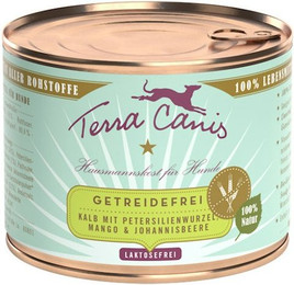 Produktbild von Terra Canis Getreidefrei 200g Dose Hundenassfutter Sparpaket 24 x 200 Gramm Kalb mit Petersilienwurzeln, Mango & Johannisbeere