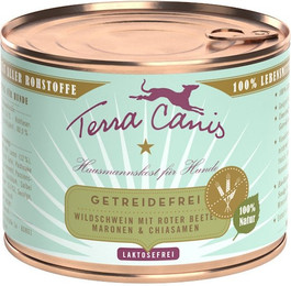 Produktbild von Terra Canis Getreidefrei 200g Dose Hundenassfutter Sparpaket 24 x 200 Gramm Wildschwein mit roter Beete, Maronen & Chiasamen