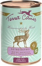 Produktbild von Terra Canis Getreidefrei 400g Dose Hundenassfutter 6 x 400 Gramm Wild mit Kartoffeln, Apfel & Preiselbeeren