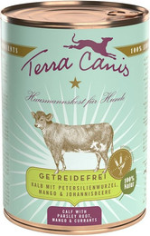 Produktbild von Terra Canis Getreidefrei 400g Dose Hundenassfutter Sparpaket 12 x 400 Gramm Kalb mit Petersilienwurzeln, Mango & Johannisbeere