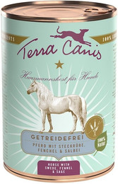 Produktbild von Terra Canis Getreidefrei 400g Dose Hundenassfutter Sparpaket 12 x 400 Gramm Pferd mit Steckrübe, Fenchel & Salbei