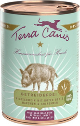 Produktbild von Terra Canis Getreidefrei 400g Dose Hundenassfutter Sparpaket 12 x 400 Gramm Wildschwein mit roter Beete, Maronen & Chiasamen
