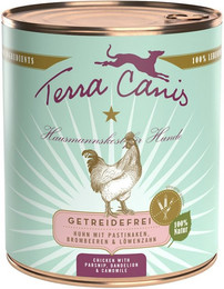 Produktbild von Terra Canis Getreidefrei 800g Dose Hundenassfutter Sparpaket 12 x 800 Gramm Huhn mit Pastinaken, Brombeeren & Löwenzahn
