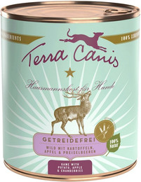 Produktbild von Terra Canis Getreidefrei 800g Dose Hundenassfutter Sparpaket 12 x 800 Gramm Wild mit Kartoffeln, Apfel & Preiselbeeren