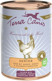 Produktbild von Terra Canis Senior 400g Dose Hundenassfutter Sparpaket 12 x 400 Gramm Huhn, Gurke, Kürbis & Gesundheitskräuter