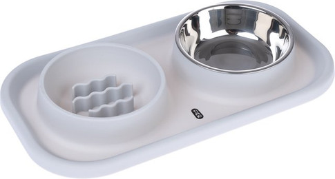 Produktbild von TIAKI Doppelnapf Edelstahl Slow Feeder mit Matte - 600 ml