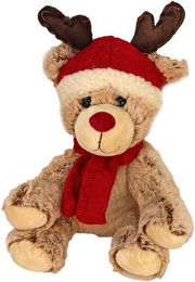 Produktbild von Tierkuscheltier Weihnachtsteddy mit Rentierohren in braun