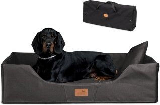 Tierlando COLUMBUS Orthopädisches Hundebett | Reisehundebett | Tragbar Faltbar schwarz/ graphit 1 m, 25 cm, 80 cm – Bild 1 von 3