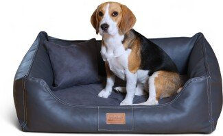 Tierlando ® MADDOX VIP Orthopädisches Hundebett VISCO Velours Kunstleder S - XXL schwarz/ graphit 1 m, 25 cm, 75 cm – Bild 1 von 3