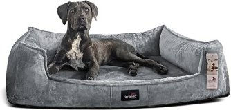 Tierlando ® Orthopädisches Hundebett FRANKLIN Kuscheliger Teddy-Stoff - Hundesofa graphit/nature 1,6 m, 25 cm, 1,1 m – Bild 1 von 3