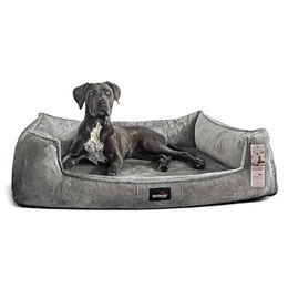 Tierlando ® Orthopädisches Hundebett FRANKLIN Kuscheliger Teddy-Stoff - Hundesofa grau/ grau 1,3 m, 25 cm, 1 m – Bild 1 von 4