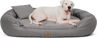 Produktbild von Tierlando Orthopädisches Hundebett LENNART VISCO PLUS Kunstleder und Velours grau/ grau 1,4 m, 30 cm, 1,05 m