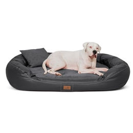 Tierlando Orthopädisches Hundebett LENNART VISCO PLUS Kunstleder und Velours schwarz/ graphit 1,4 m, 30 cm, 1,05 m – Bild 1 von 9