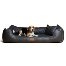 Tierlando ® Orthopädisches Hundebett Maddox Kunstleder Hundesofa Mittelgroß Große Hunde Hundesofa XL XXL schwarz/ graphit 1,5 m, 25 cm, 1 m – Bild 1 von 5