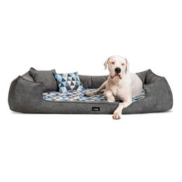 Tierlando ® Orthopädisches Hundebett VELVET Samt Velours Dreiecke geometrisch graphit / ozean 1,1 m, 25 cm, 90 cm – Bild 1 von 6