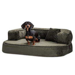 Tierlando SHARLEEN VISCO PLUS - Orthopädisches Hundesofa mit kuscheligem Teddystoff dunkles olivgrün 80 cm, 30 cm, 60 cm – Bild 1 von 6