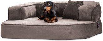 Produktbild von Tierlando SHARLEEN VISCO PLUS - Orthopädisches Hundesofa mit kuscheligem Teddystoff graphit/nature 1 m, 40 cm, 80 cm