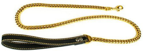 Produktbild von Tierluxe Hundeleine Gold Kette Edelstahl Leder