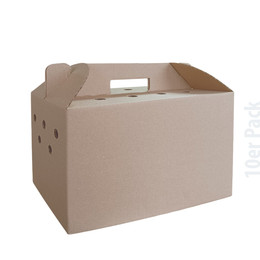 Produktbild von Tiertransportbox für Kleintiere – stabiler Karton mit Luftlöchern & doppeltem Boden – 32 x 24 x 20 cm - 10er Pack