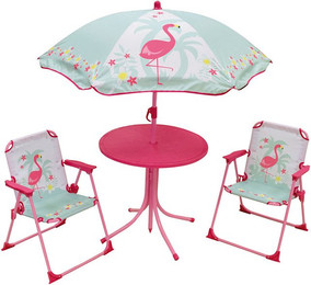 Produktbild von Tisch mit 2 Klappstühlen und Kindersonnenschirm Jemini Flamingo