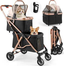 Produktbild von TLGREEN Hundebuggy klappbarer Doppelkorb-Hundewagen mit 360° Lenkrädern und Fußbremse