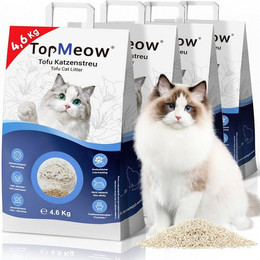 Produktbild von TopMeow Katzenstreu klumpend 18,4 kg, 100 % pflanzliche Tofu-Katzenstreu (4-tlg), 3-Sekunden Schnellklumpen, staubarm & starke Geruchsbindung