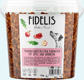 Produktbild von Trainingsknöchelchen Kaninchen mit Apfel und Grünkohl (1kg-Eimer)
