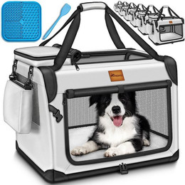 Produktbild von TRESKO Hunde-Transportbox faltbar mit Leckmatte und Spatel