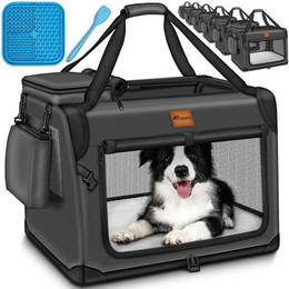 Produktbild von TRESKO Hunde-Transportbox faltbar mit Leckmatte und Spatel