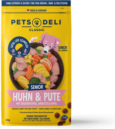 Produktbild von Trockenfutter Senior Huhn & Pute mit Süßkartoffel, Karotte und Apfel für Hunde - 2 x 6 kg