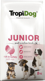 Produktbild von Tropidog Premium Junior Small & Medium Truthahn & Reis - 8 kg