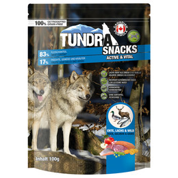 Produktbild von Tundra Dog Snack Active & Vital Ente, Lachs, Wild - 100 g