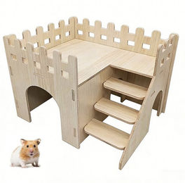 Produktbild von TUWENA Kleintierkäfig Hamster Haus Holz mit Leiter, Hamster Mehrkammerhaus Spielzeug Haus, Haus für Goldhamster, Zwerghamster, Rennmäuse, Degus, Zwei Eingänge