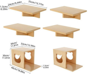 Produktbild von TWSOUL Katzen-Kletterwand 9-teilig aus Holz mit Katzenbett und Klettergerüst
