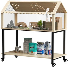 Produktbild von TWSOUL Kleintierkäfig Nagerkäfig aus Holz, Kleintiergehege Schaufenster aus Acryl, 60cm, mit Häuschen/Leiter/wippe, Meerschweinchen Hasenkäfig Hamsterkäfig