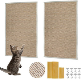 Produktbild von TWSOUL Kratzbrett natürliche Bambus-Katzenkratzmatte 2 Stück - 2 x 60 cm