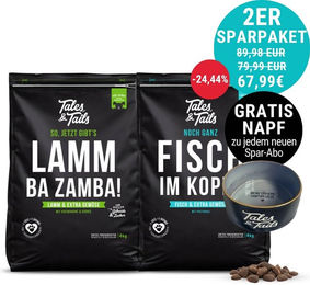 Tales and Tails Getreidefreies Trockenfutter Zweier Paket 8kg Lamm Ente Forelle Hering ohne Zucker – Bild 1 von 1