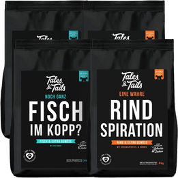 Produktbild von Tales & Tails Getreidefreies Trockenfutter 2er Paket 8kg mit Fisch Forelle Hering Lamm und Ente ohne Zucker