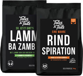 Produktbild von Tales & Tails Getreidefreies Trockenfutter 2er Paket 8kg mit Fisch Forelle Hering Lamm und Ente ohne Zucker