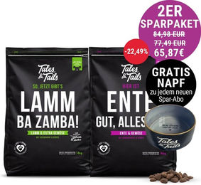 Tales & Tails Getreidefreies Trockenfutter 2er Paket 8kg mit Fisch Forelle Hering Lamm und Ente ohne Zucker – Bild 1 von 1