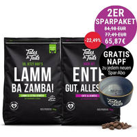 Produktbild von Tales & Tails Getreidefreies Trockenfutter 2er Paket 8kg mit Fisch Forelle Hering Lamm und Ente ohne Zucker