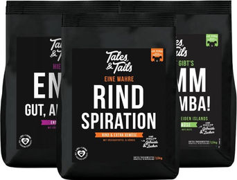 Tales & Tails Getreidefreies Trockenfutter Dreier Paket mit Forelle, Hering und Lamm oder Ente 4,5kg – Bild 1 von 1