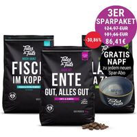 Produktbild von Tales & Tails Getreidefreies Trockenfutter Mischung aus Fisch Lamm Ente und Rind 3x 4kg Beutel