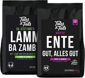 Produktbild von Tales & Tails Getreidefreies Trockenfutter Mischung Fisch Lamm Ente ohne Zucker 2er Paket 8kg