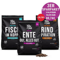 Produktbild von Tales & Tails Getreidefreies Trockenfutter Mischung Fisch Lamm Ente Rind 3er Paket 4kg