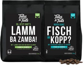 Produktbild von Tales & Tails Getreidefreies Trockenfutter mit Fisch Lamm und Ente Hoher Fleischanteil 2x 1,5kg