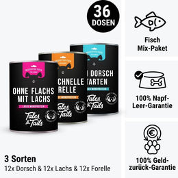 Tales & Tails Katzenfutter Dreierlei Fisch Lachs und Forelle getreidefrei und ohne Zucker in der Dose – Bild 1 von 1
