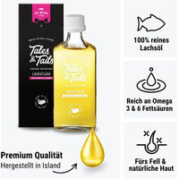 Produktbild von Tales & Tails Lachsflash Öl für Katzen zur Unterstützung von Haut und Fell