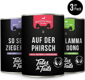 Tales & Tails Nassfutter 3er Mixpaket Getreidefrei und Sensitive mit Hirsch Lamm und Ziege 400g Dosen – Bild 1 von 1